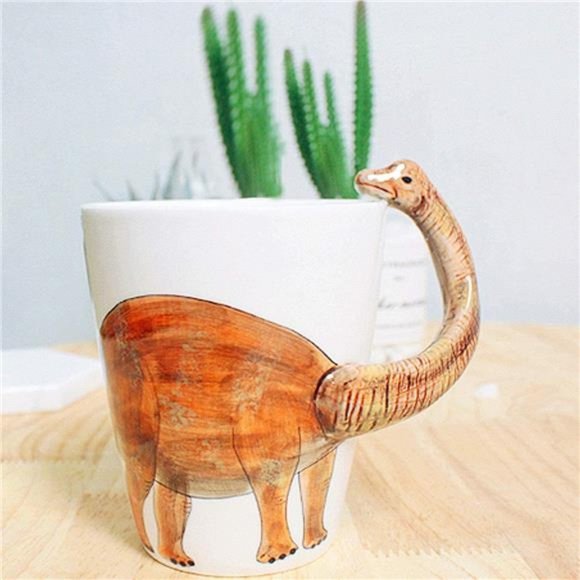 Dinosaur 3D Ceramic Mug, Long necked dragon Handle Novelty Animal Cup - Picture 2 of 6